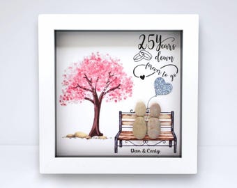 Personalised 25th Anniversary Pebble Art - Silver Wedding Anniversary Gift