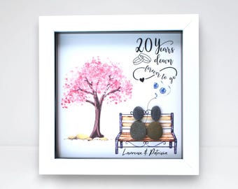Personalised 20th Anniversary Pebble Art Frame: Handmade China Anniversary Keepsake For Husband Wife Parents Friends Couple