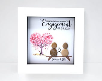 Personalised Engagement Pebble Art Frame: Handmade Keepsake For Couple, Friends, Family
