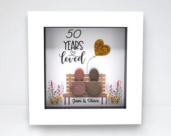 Personalised 50th Anniversary Pebble Art Frame: Golden Wedding Keepsake For Husband Wife Parents Friends Couple