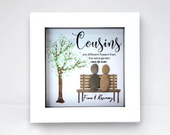 Personalised Cousin Pebble Art Frame: Handcrafted Birthday Gift for Cousin, Meaningful Quote Print