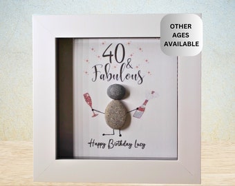 Personalised Happy Birthday Pebble Art Picture, 40th - 50th - 60th - 70th, Unique and Thoughtful Gift for Friends, Milestone Birthday Gift