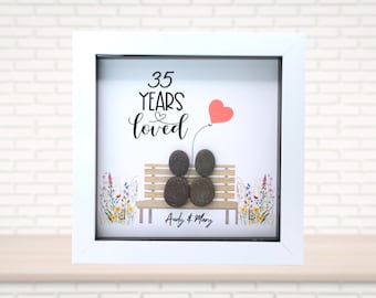 Personalised 35th Wedding Anniversary Pebble Art – Coral Wedding Keepsake