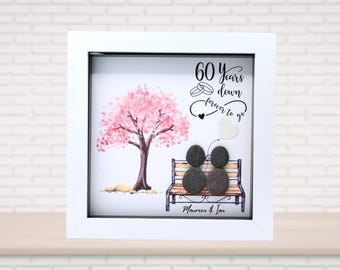 Personalised 60th Anniversary Pebble Art - Diamond Wedding Anniversary Gift