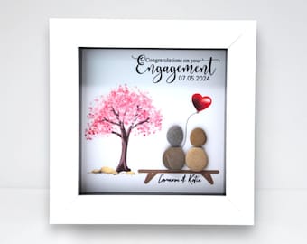 Personalised Engagement Pebble Art Frame: Handmade Engagement Gift for Couple
