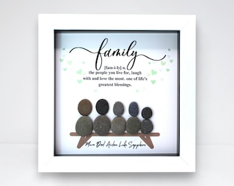 Personalised Family Pebble Art Picture Frame: Handmade Family Gift For Sister, Mum, Grandma