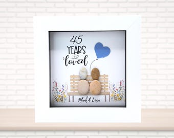 Personalised 45th Anniversary Pebble Art Frame: Sapphire Anniversary Keepsake For Husband, Wife, Parents, Friends, Couple