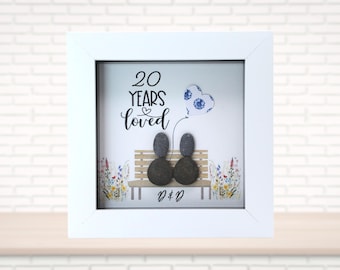 Personalised 20th Anniversary Pebble Art – Handmade China Keepsake Frame