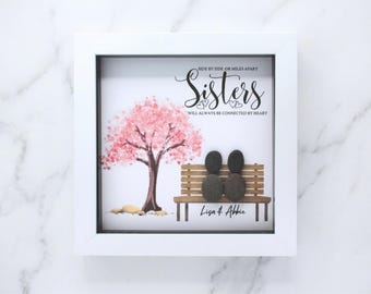 Personalised Long Distance Sister Pebble Art Frame: Handcrafted Birthday or Christmas Gift for Sister
