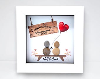 Personalised Engagement Pebble Art Frame: Handmade Engagement Keepsake For Couple, Friends, Family