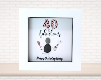 Personalised Milestone Birthday Pebble Art Frame: 40th 50th 60th 70th Keepsake, Handcrafted Friend Gift