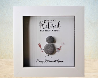 Personalised Retirement Pebble Art Picture, Handmade Retirement Gift, Thoughtful Colleagues Gifts, Work Leaving Gifts, Officially Retired