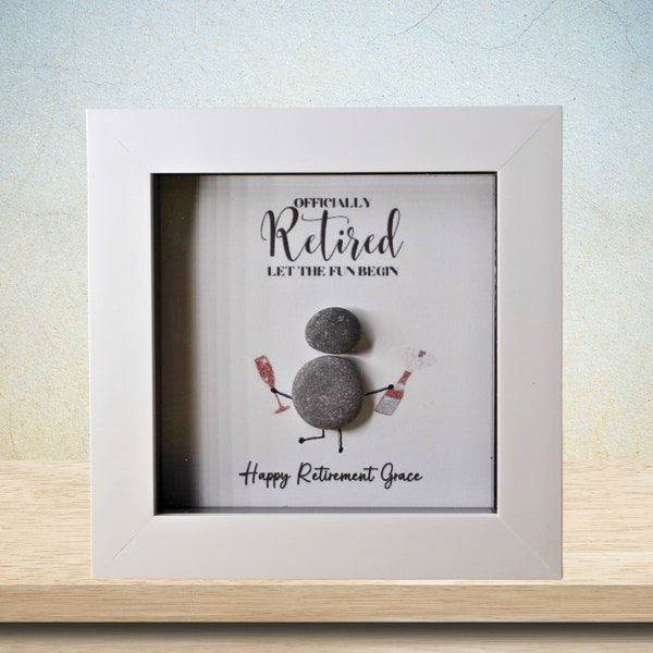 Personalised Retirement Pebble Art Picture, Handmade Retirement Gift, Thoughtful Colleagues Gifts, Work Leaving Gifts, Officially Retired