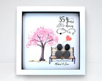 Personalised 35th Wedding Anniversary Pebble Art Frame – Coral Anniversary Gift for Husband, Wife, Parents, Couple, Friends