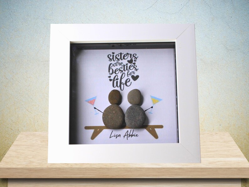 Personalised Sister Pebble Art Picture, Handmade Birthday Gift for Her