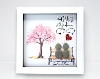 Personalised 40th Wedding Anniversary Pebble Art Frame, Ruby Anniversary Gift for Husband Wife Parents Couple