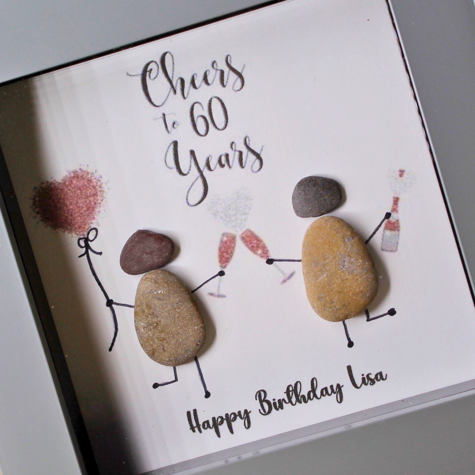 Personalised Happy Birthday Pebble Art Picture, 40th 50th 60th 70th 