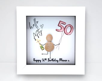 Personalised Milestone Pebble Art Birthday Gift: Handmade 30th, 40th, 50th 60th Birthday Gift For Friend, Mum, Sister, Nan