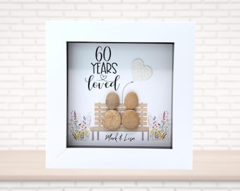 Personalised 60th Anniversary Pebble Art – Diamond Wedding Anniversary Gift