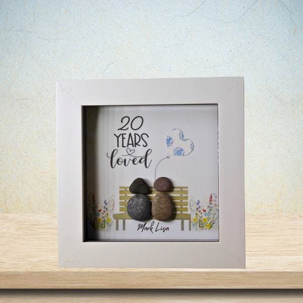 Personalised China (20th) Wedding Anniversary Pebble Art, Unique Handmade 20th Wedding Anniversary Gift, Meaningful 20th Anniversary Gift