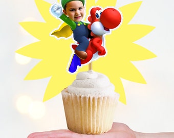 Adorno para cupcakes de Super Luigi / Adorno digital para cupcakes de Luigi / Adorno personalizado para cupcakes / Adorno imprimible para cupcakes / Fiesta de cumpleaños de Luigi