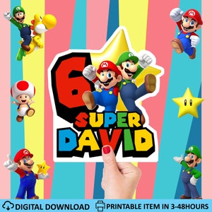 Toppers de bolo super mario personalizados/decorações de festa/topper de bolo luigi qualquer nome qualquer idade personalizado/festa de aniversário super mario