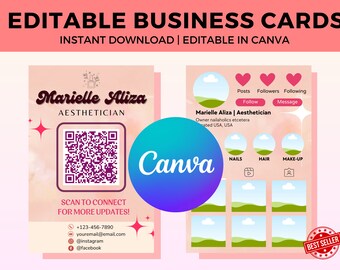 Beige White Instagram Business Card, DIY Canva Template, IG Influencer Card, Business Card Template, Business Digital Card, Aesthetic