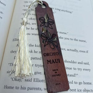 Nature Inspired : Koa Wood with Resin Bookmark - Orchid