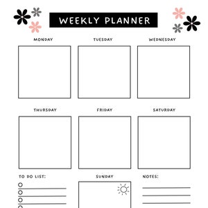 Weekly planner, Printable planner, Downloaded planner, To-Do list
