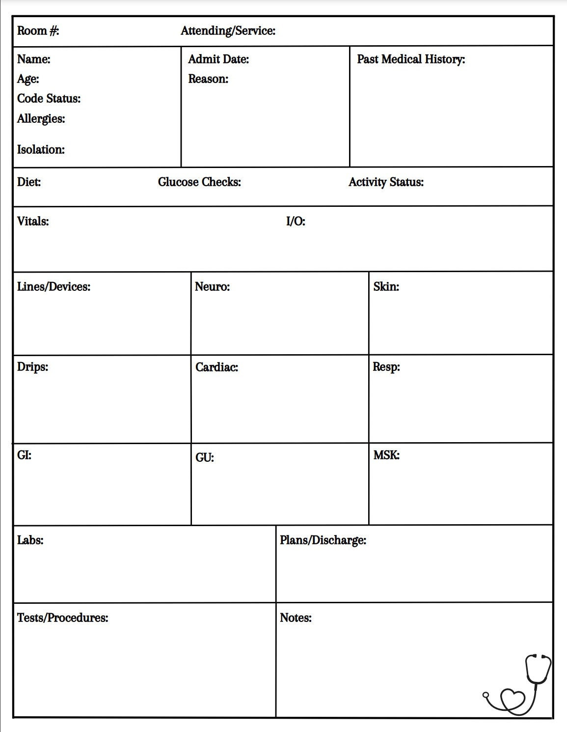 Nurse Report Sheet Printable, Instant Download, Daily To-do