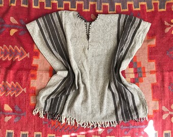 Vintage Fringed Wool Blanket Shawl Wrap