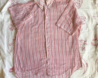 Vintage Thrashed SUPER Thin and Soft Candy Stripe Shirt, Red and White Stripes