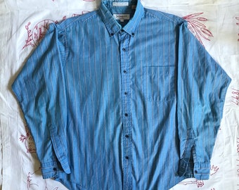 Vintage 80’s YSL “Menswear” Super Soft Blue Striped Button Down Shirt w/ Contrasting Buttons