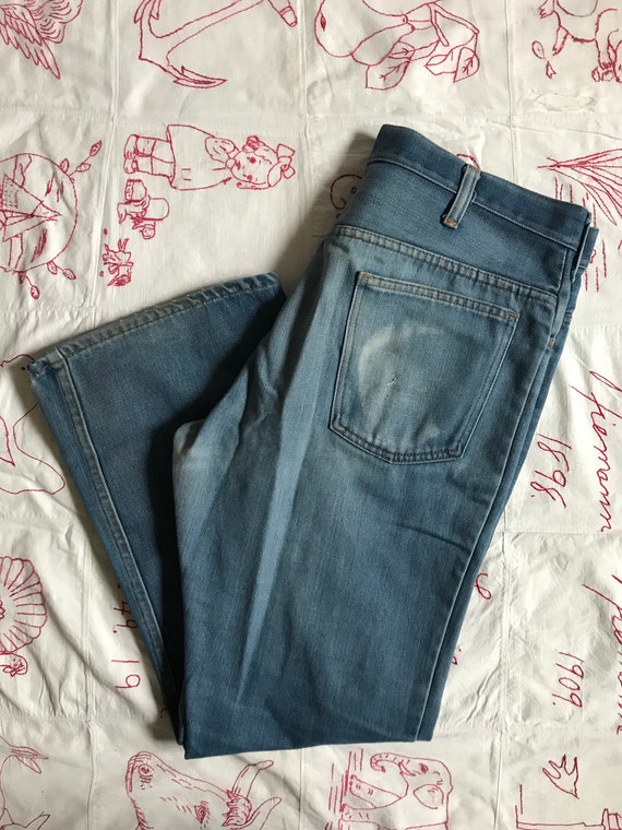 Vintage 70’s Distressed Denim Bellbottoms Jeans 35