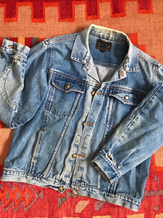 Vintage Thrashed Distressed Denim Jean Jacket - image 2