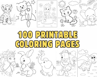 100 Kids Coloring Pages | Printable Activity Book (Digital Download)
