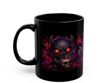 Spooky Pumpkin & Werewolf Mug | Black Ceramic Halloween Coffee Cup