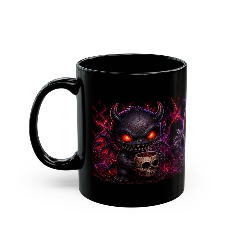 Tasse effrayante de citrouille et de loup-garou | Tasse à café d'Halloween en céramique noire image 1