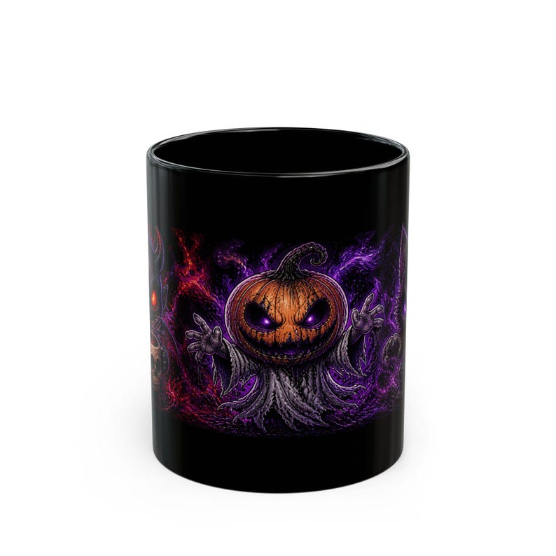 Tasse effrayante de citrouille et de loup-garou | Tasse à café d'Halloween en céramique noire image 3