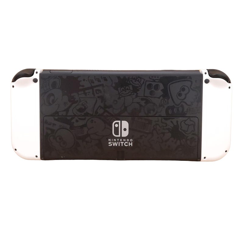 May include: White Nintendo Switch console with a black backplate featuring a graffiti-style design. The Nintendo Switch logo is visible in the centre of the backplate.
