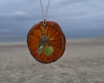 Collier tranche d'orange séchée - Bijoux fruits, bijoux durables, collier orange, cadeaux pour elle