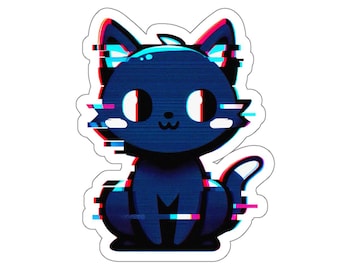 Glitch Cat Sticker - Cyberpunk Retro Kitty Digital Art