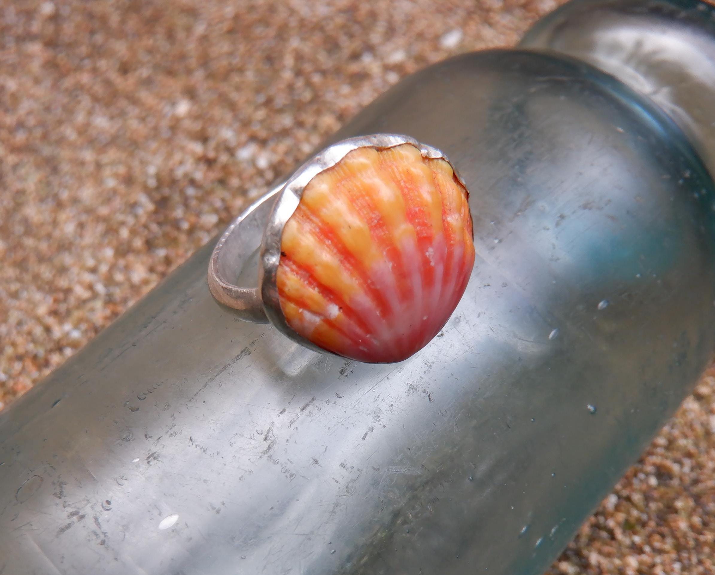 Hawaiian Sunrise Shell Ring With Sterling Silver Bezel and Patterned ...