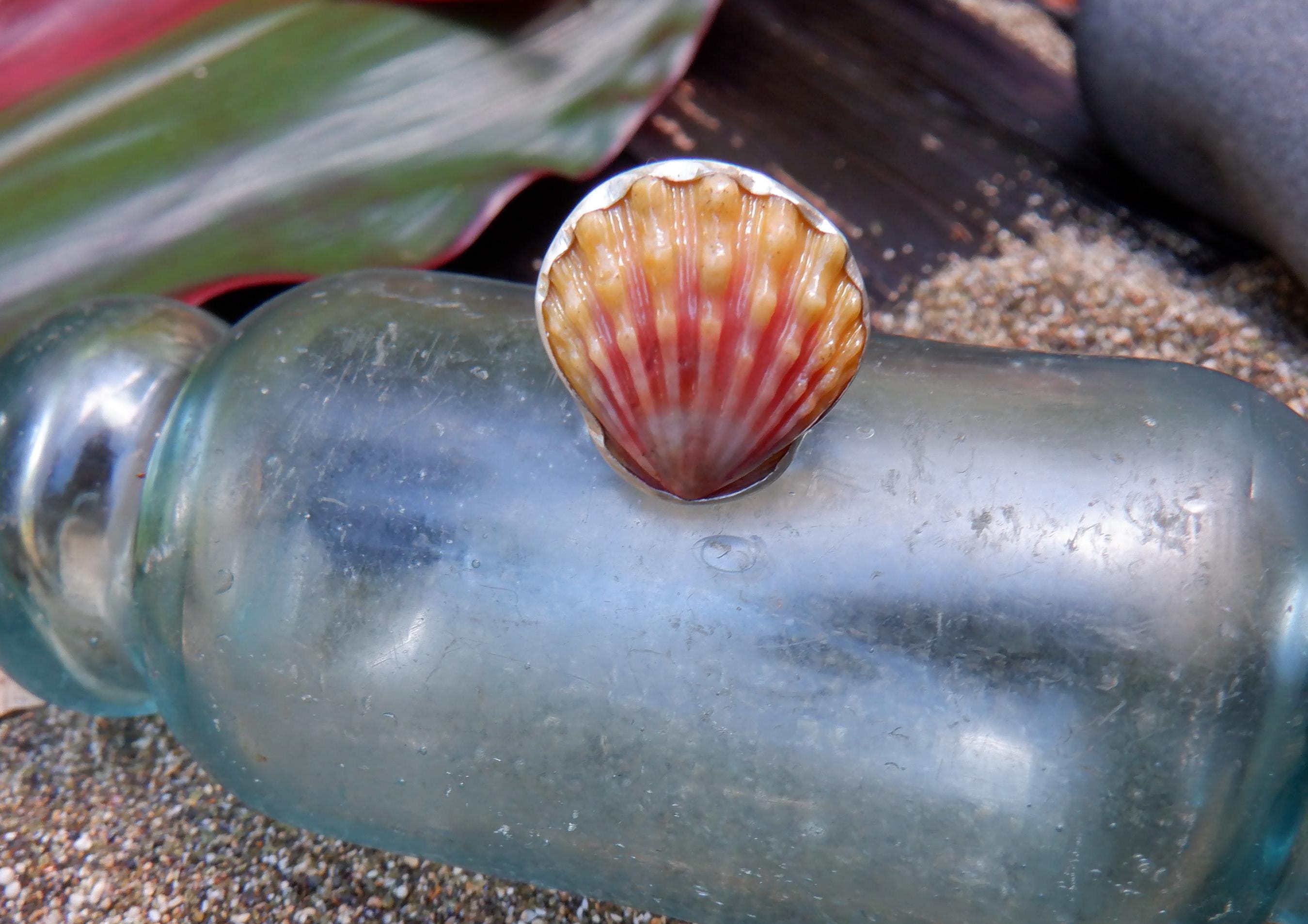 Hawaiian Sunrise Shell Ring With Sterling Silver Bezel and