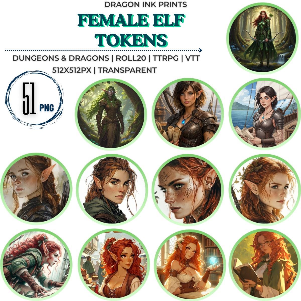 51 Dnd Female Elf Tokens [VTT, Dnd, Roll20, TTRPG] - Etsy