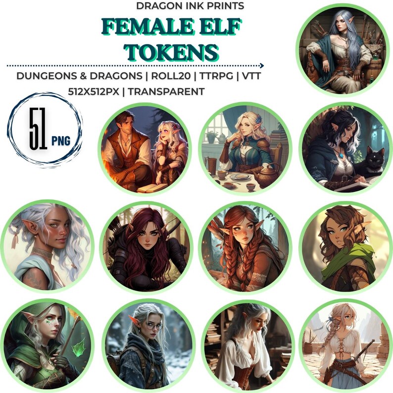 51 Dnd Female Elf Tokens [VTT, Dnd, Roll20, TTRPG] - Etsy