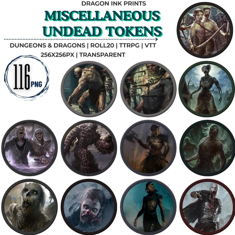 116 Dnd Miscellaneous Undead Tokens [VTT, Dnd, Roll20, TTRPG] - Etsy