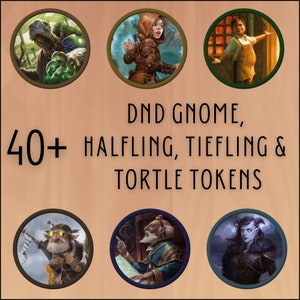 42 DnD Gnome, Halfling, Tiefling & Tortle Tokens