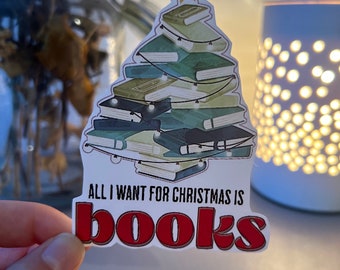 Alles, was ich mir für Weihnachten wünsche, sind Bücher | Vinyl-Aufkleber | Weihnachtsaufkleber | Geschenke | Aufkleber | Buch girlier Aufkleber | Buch Aufkleber |