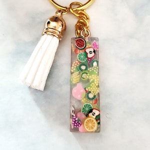 Letter I Initial Fruit Slices UV Resin Keychain